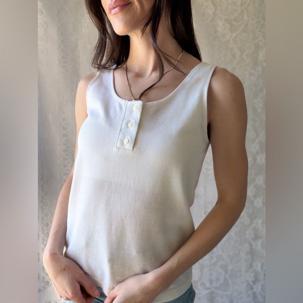 Vintage White Henley Tank Top 80s Made In USA - Picture 9 of 16